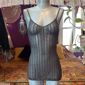Vintage Goth Grunge Gray sheer lace long layering cami camisole tank top